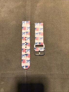 SHEIN White Watch Band with Red & Blue Flag Print
